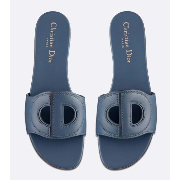 Christian Dior Dway D-Club Blue Leather CD Club Logo Slide Mule Flat Sandal 35 - Picture 1 of 12